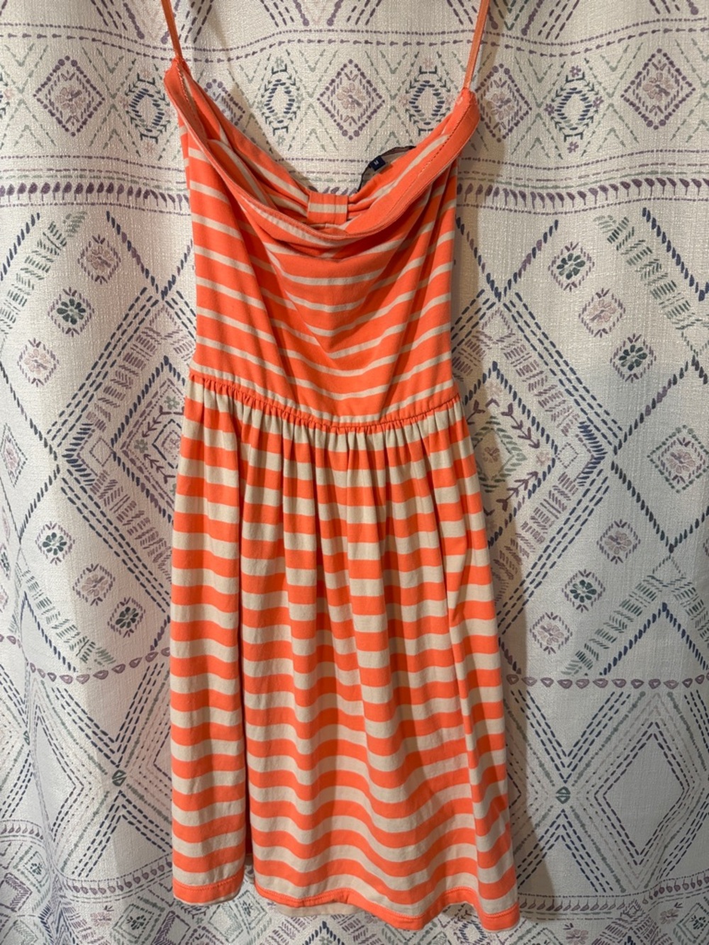 Ocean Drive Strapless Coral and Cream Striped Sundress